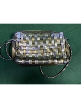 Vtg Warren Reed Purse Gold Silver Metallic Crossbody Box Bag Basket Weave 80s